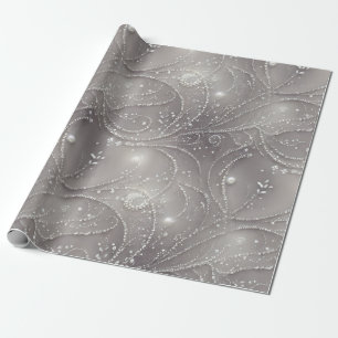 Papier Cadeau Elégant gris, brins de perles, perles et lumière