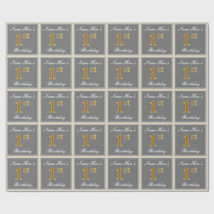 Papier Cadeau Elégant, Gris, Faux Gold 1er Anniversaire; Nom per