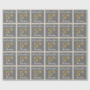 Papier Cadeau Elégant, gris, Faux Gold 5e anniversaire; Nom pers