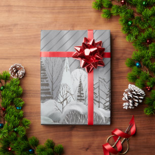 Papier Cadeau Élégant Gris Retro Woodland Vacances Papier d'enve
