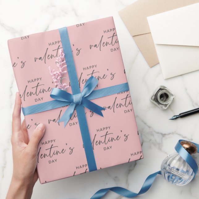 Papier Cadeau Élégant Heureuse Sainte-Valentin rose pâle (Cadeaux)