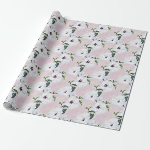 Papier Cadeau Elégant Hibiscus blanc sur Arrière - plan rose dou