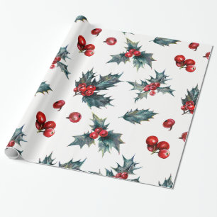 Papier Cadeau Elégant Holly Berry Noël de Noël Rustique