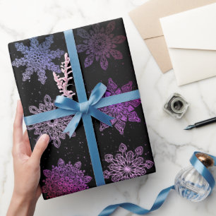 Papier Cadeau Élégant hologramme motif de flocon de Noël