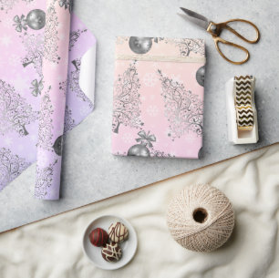 Papier Cadeau Élégant holographique & argent Motif de Noël
