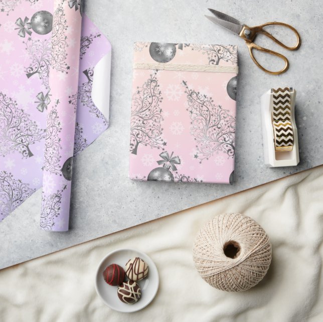 Papier Cadeau Élégant holographique & argent Motif de Noël (Artisanat)