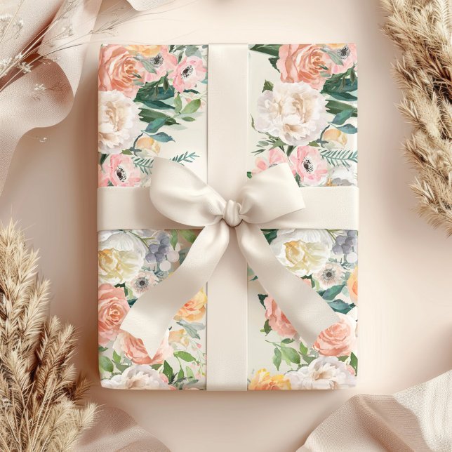 Papier Cadeau Elégant Jardin de pivoine de pêche Jardin de végét (Créateur téléchargé)
