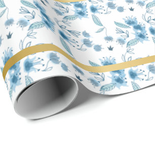 Papier Cadeau Elégant jardin royal bleu chic motif rustique