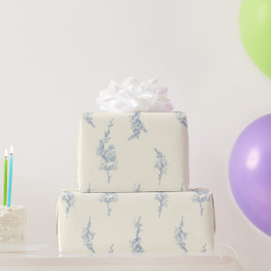 Papier Cadeau Élégant jaune pâle et bleu acier Botanique