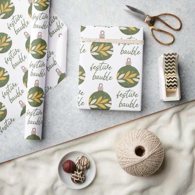 Papier Cadeau Élégant Jaune Vert Noël Festive Bauble (Artisanat)