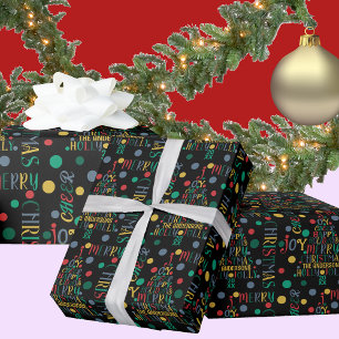 Papier Cadeau Elégant Joyeux Mot Arbre Art Coloré Black Fun