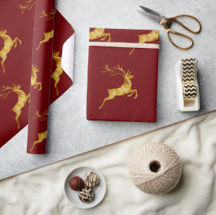 Papier Cadeau Élégant Joyeux Noël Gold Reindeer xmas festif