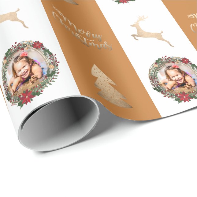 Papier Cadeau Élégant Joyeux Noël Or personnalisé Photo Wrappin (Coin rond)
