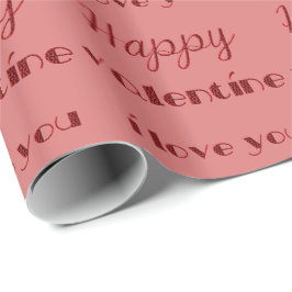 Papier Cadeau Elégant Joyeux Valentin Typographie rose rouge