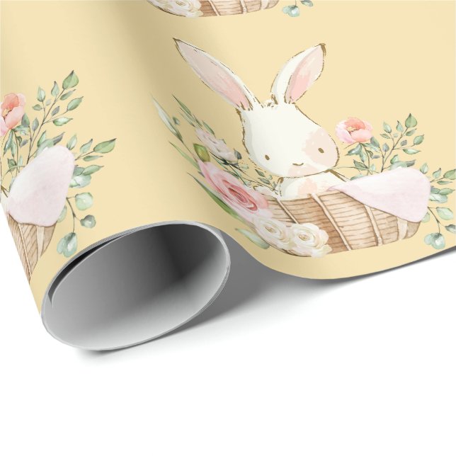 Papier Cadeau Elégant lapin lapin Baby shower jaune (Coin rond)