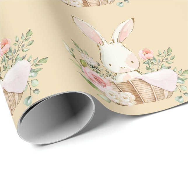Papier Cadeau Elégant lapin lapin rose Baby shower garçon fille (Coin rond)
