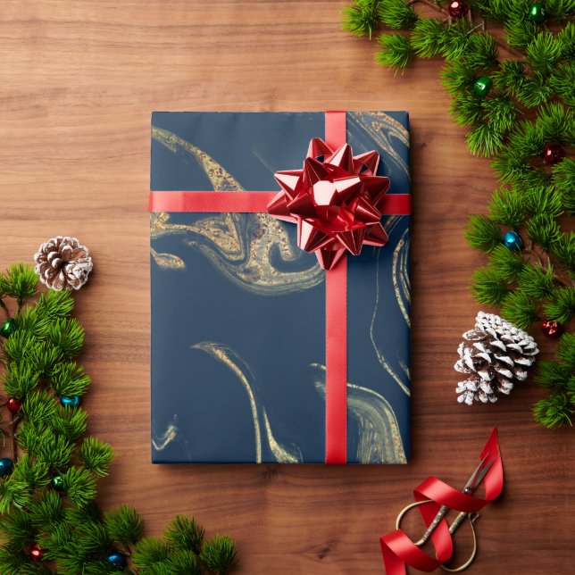 Papier Cadeau Elégant look moderne cuivre or bleu marbre (Cadeau de vacances)