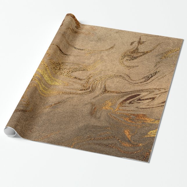Papier Cadeau Élégant look moderne en cuivre or marbre (Déroulé)