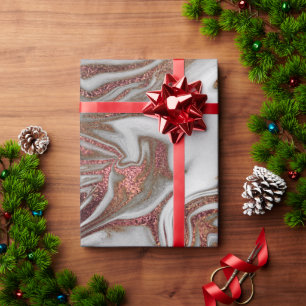 Papier Cadeau Elégant look rose moderne or & marbre blanc