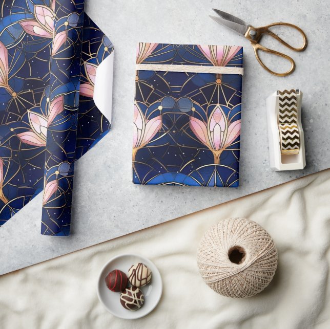 Papier Cadeau Élégant Lotus Faux Rose Motif en verre tendu (Artisanat)