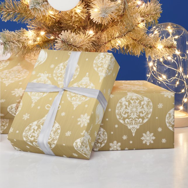 Papier Cadeau Élégant Luxe Or Blanc ornements de Noël (Vacances)