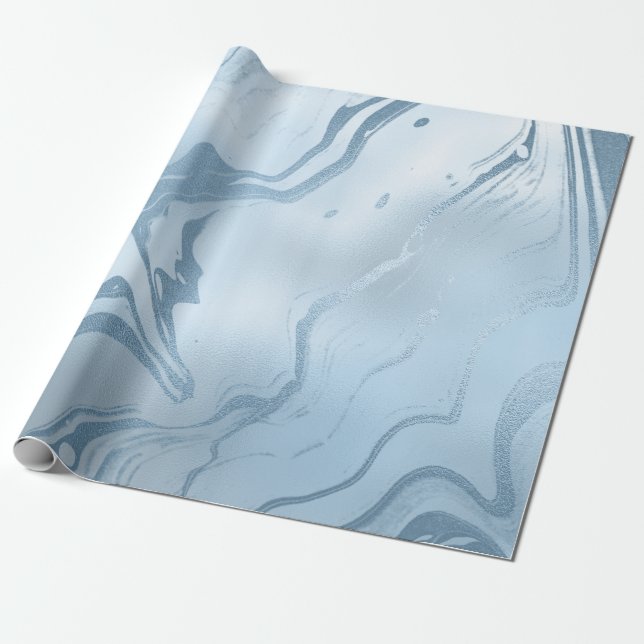 Papier Cadeau Élégant marbre bleu frais et moderne (Déroulé)