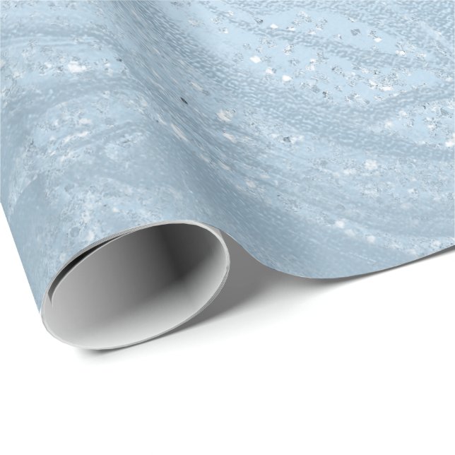 Papier Cadeau Elégant marbre de parties scintillant bleu moderne (Coin rond)