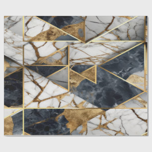 Papier Cadeau Elégant marbre noir d'or géométrique