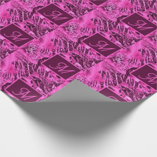 Papier Cadeau Élégant marbre rose audacieux Monogramme Typograph