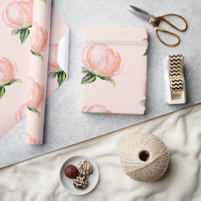 Papier Cadeau Élégant Mariage d'aquarelle couleur rose pâle (Artisanat)
