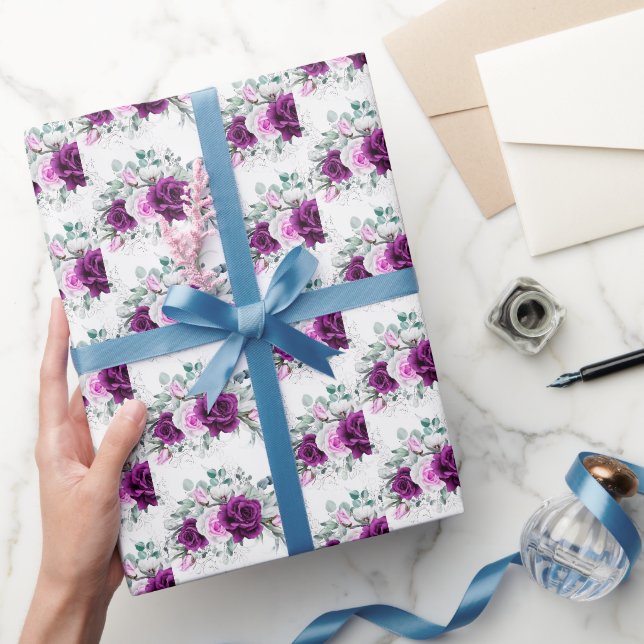 Papier Cadeau Élégant Mariage géométrique violet rustique (Cadeaux)