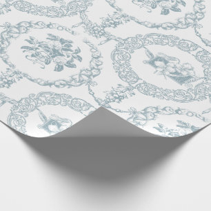 Papier Cadeau Élégant Médaillons et hameçons floraux gravés en b