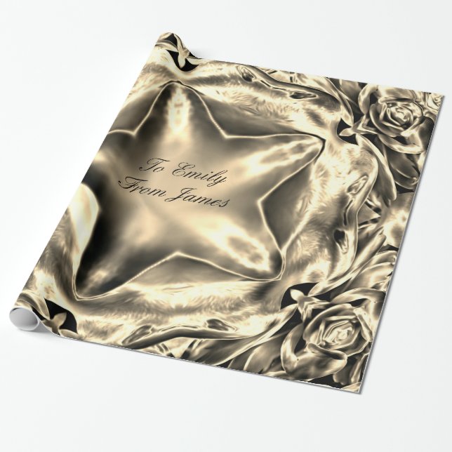 Papier Cadeau Élégant métal argenté Gold Look Christmas Star (Déroulé)