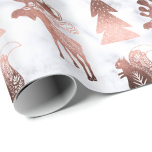 Papier Cadeau Élégant mignon rose en cuivre motif de Noël