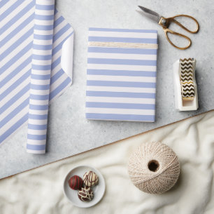 Papier Cadeau Élégant minimal Bleu Bleu Ivoire Blancs rayures