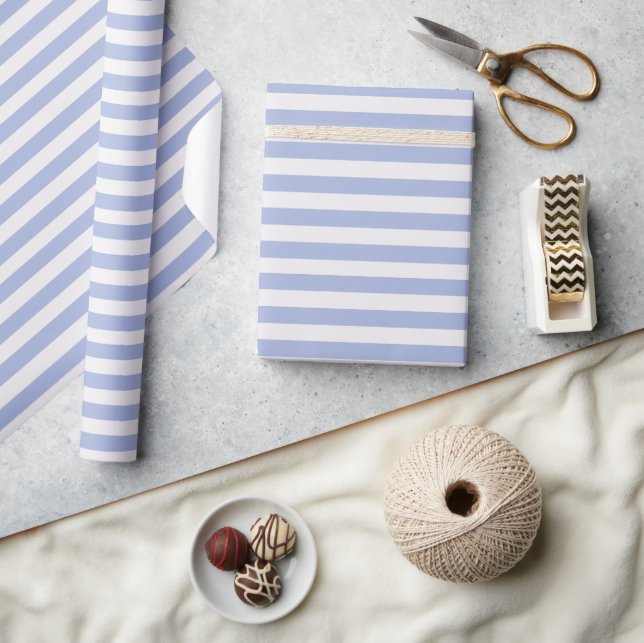 Papier Cadeau Élégant minimal Bleu Bleu Ivoire Blancs rayures (Artisanat)