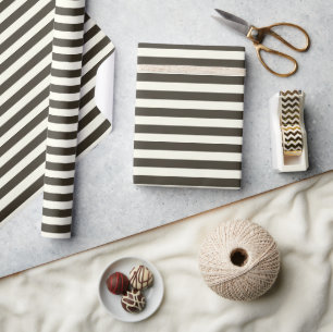 Papier Cadeau Élégant minimal Marine Brown Crème rayures
