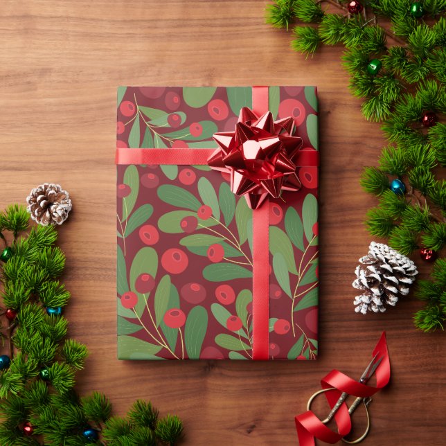 Papier Cadeau Élégant Mistletoe Noël Papier d'enveloppement de N (Cadeau de vacances)