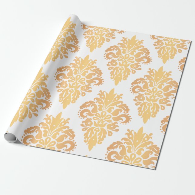 Papier Cadeau Elégant modèle blanc et or classique Damask (Déroulé)