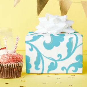 Papier Cadeau Élégant modèle floral bleu turquoise girly