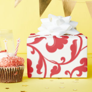 Papier Cadeau Élégant modèle floral rouge giratoire monogramme