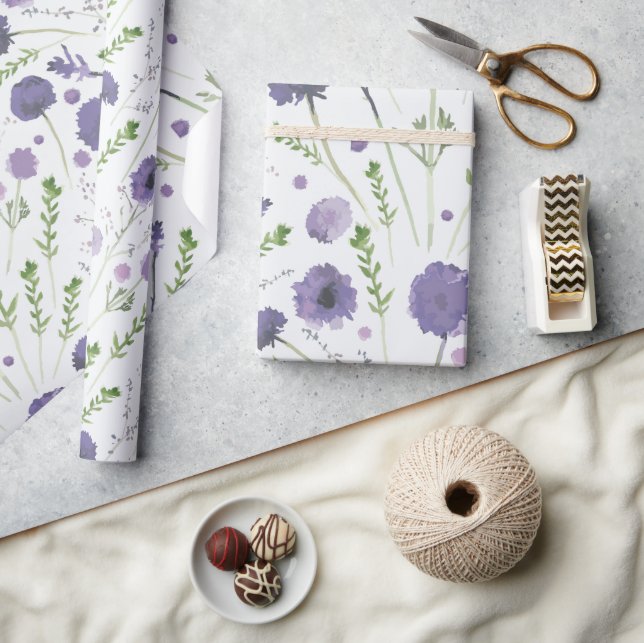 Papier Cadeau Élégant modèle floral vert pourpre (Artisanat)