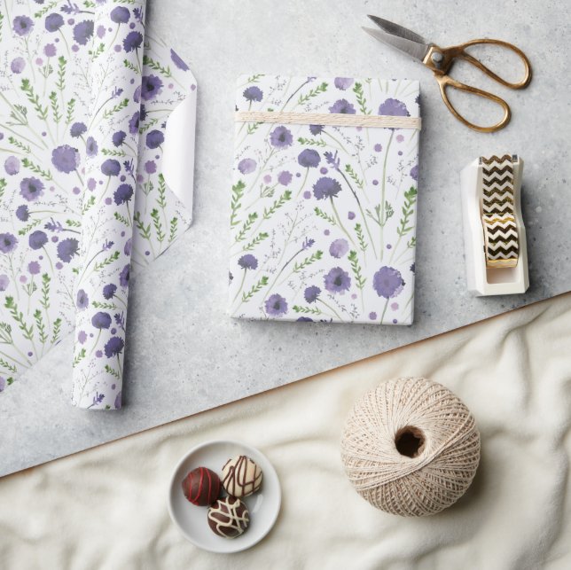 Papier Cadeau Élégant modèle floral violet cadeau (Artisanat)