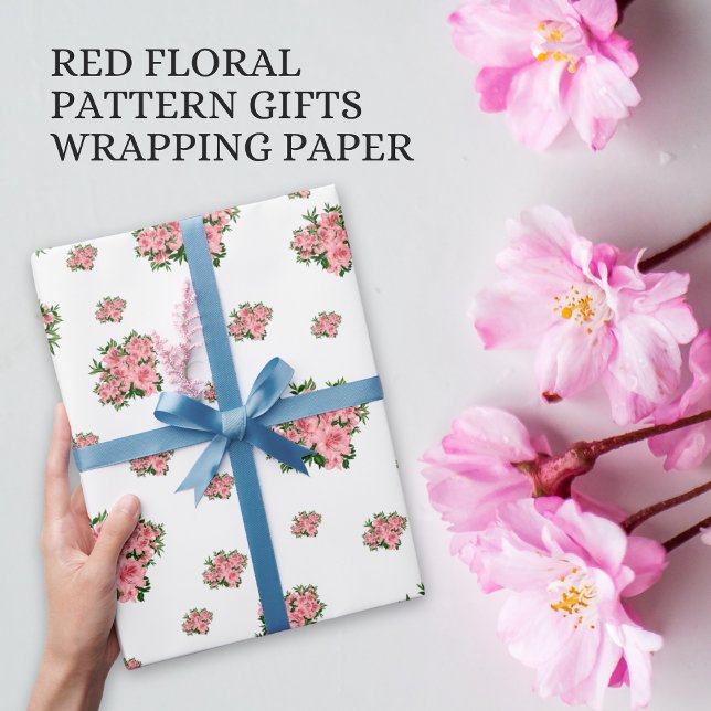 Papier Cadeau Élégant modèle rouge floral (Créateur téléchargé)