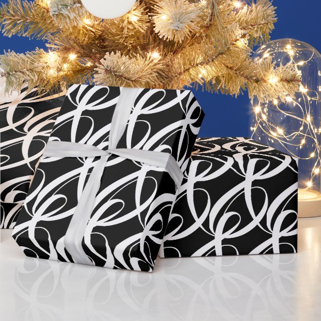 Papier Cadeau Elégant, moderne, Fancy Mariage noir et blanc (Vacances)