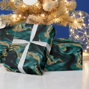 Papier Cadeau Elégant Molten Turquoise et Parties scintillant or