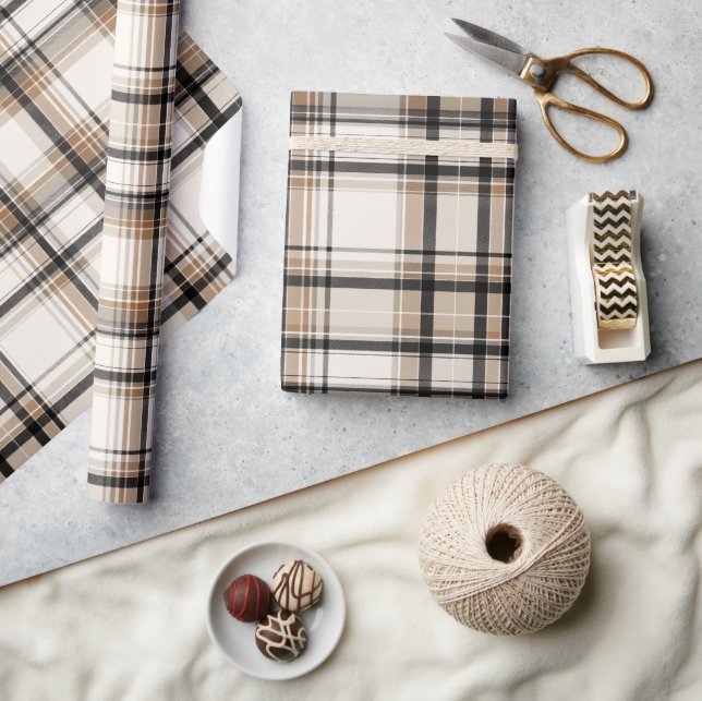 Papier Cadeau Elegant Monochrome Plaid Holiday (Artisanat)