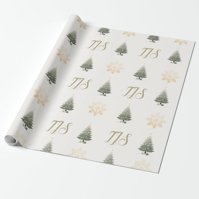 Papier Cadeau Élégant monogramme floral flocon de neige Arbre de (Déroulé)