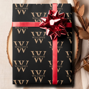 Papier Cadeau Élégant Monogramme personnalisé Nom Black personna