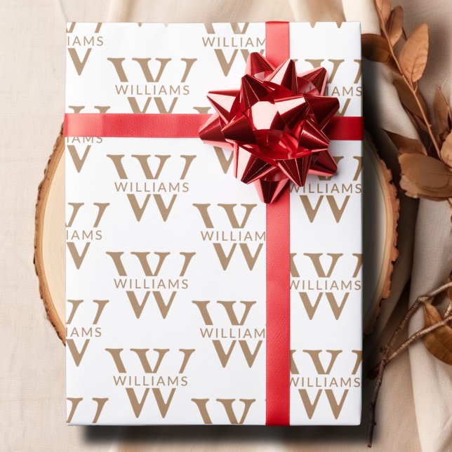 Papier Cadeau Élégant Monogramme personnalisé Nom Blanc personna (Elegant Personalized Monogram Name Custom White Wrapping Paper)